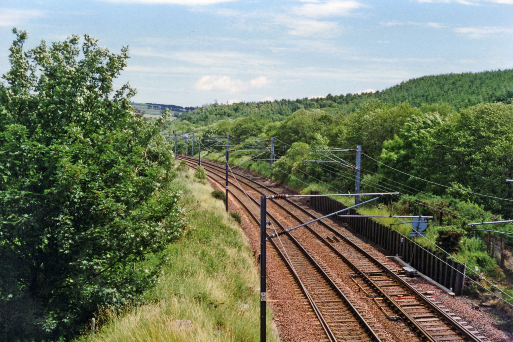 Archive view of the electrified railway at Cockburnspath in 1997.